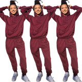 Solid Hoodie Tops Pockets Pants Sports Outfits HG5129
