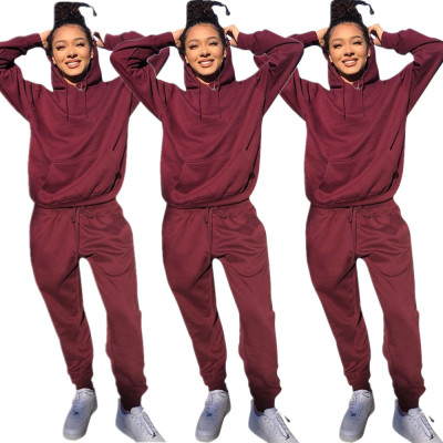 Solid Hoodie Tops Pockets Pants Sports Outfits HG5129