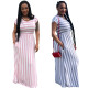 Newest Striped High Waist Round Collar Maxi Dress MFN111