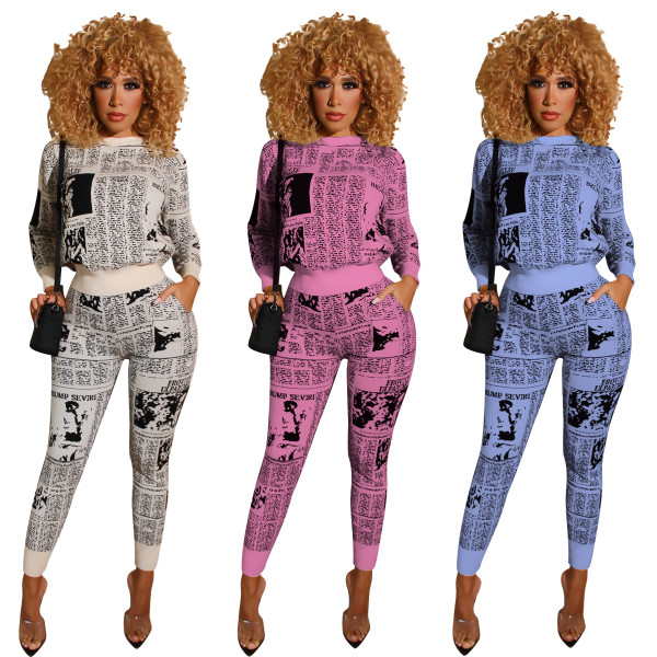 New Arrival Printing Sets Long Sleeves Hoodie Slinky Pants CM614
