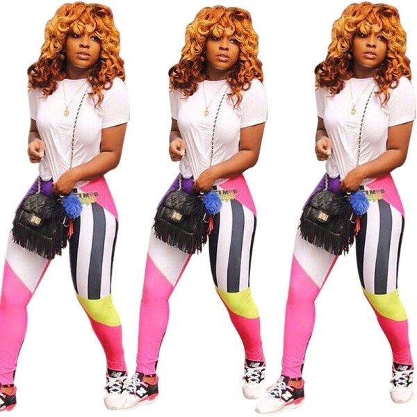 Hot Sell Color Patchwork Leisure Tight Pants For Women E8161