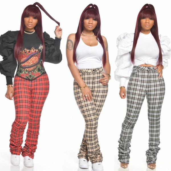 Sexy fashion trousers with printed stripes and ruffles CYS2022