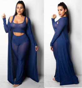 Stylish Suits Tank Top Straight Trousers & Long Sleeve Coat FZB8269