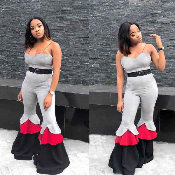 Lovely Spaghetti Strap Flared Jumpsuit For Lady AMM8058