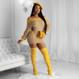 New Arrival Boat Neck Long Sleeves Colorful Bodycon Sweater Dress ZS065