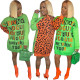 Unique Leopard Print Splicing Hooded Letters Dress For Wholesale HM5279