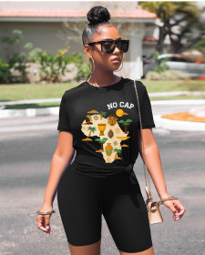 Fashion casual printed solid color T-shirt pants suit two-piece set TY1827