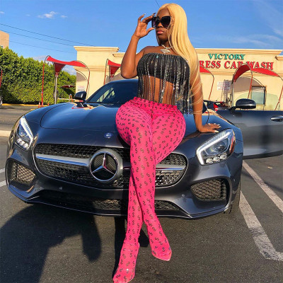 Fashion US Dollar Printed Elastic Breathable Bodycon Trousers FLY23372P
