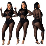 Sexy Mesh Black See Through High Waist Bodycon Jumpsuit CY1207