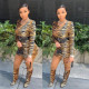 Euramerican Slim Tiger Printed Round Collar Mini Dress YX9160