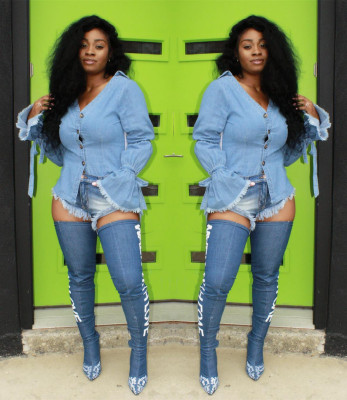 Wholesale Jeans Flare Sleeves Bodycon Coat D8219
