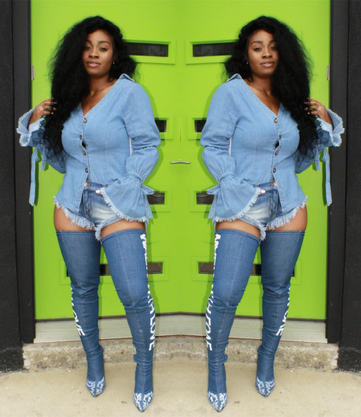 Wholesale Jeans Flare Sleeves Bodycon Coat D8219