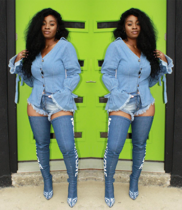 Wholesale Jeans Flare Sleeves Bodycon Coat D8219