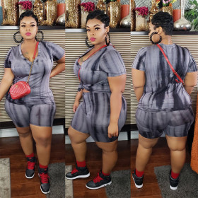 V-neck shorts short sleeve fashion casual two-piece suit plus size women's suit OSS20783