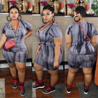V-neck shorts short sleeve fashion casual two-piece suit plus size women's suit OSS20783