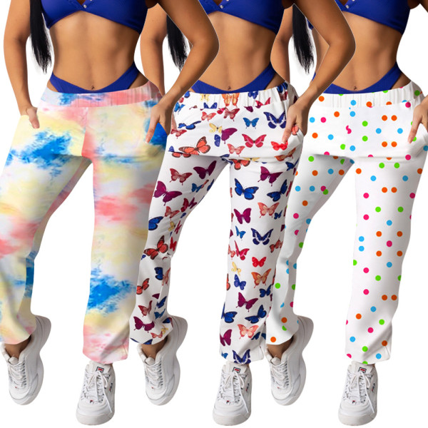 Casual Coloring Printed loose Trousers OFN3172