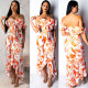 Newest Printing Skirt Suits Bandage Top Ruffle Dress K8713