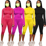 Womens sportswear two-piece suit running wear long-sleeved jacket cropped pants AL118