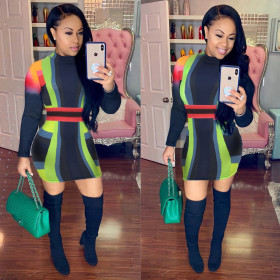 New Arrival Color Patchwork Stripe Bodycon Dress DN8176