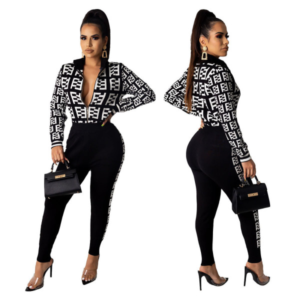 New Arrival Slim Bodycon Tetris Patterns Women Sport Sets LML077