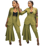Mesh Splicing Bodycon Coat Irregular Flares Pants Business Solid Sets WY6625