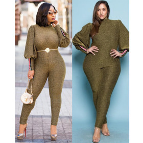 Wholesale Fashion Puff Sleeves Tight Jumpsuit For Lady BN9120
