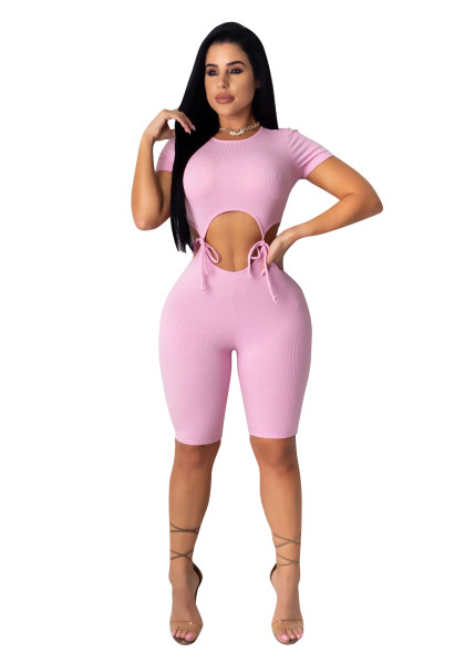 Casual solid color knitted waist jumpsuit TS1051