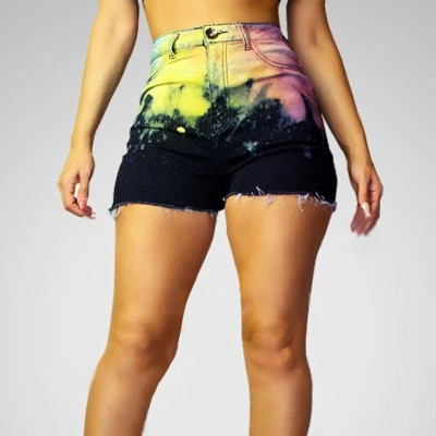 Color denim shorts, high waist women's stretch jeans CJ906