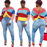 Unique Color Block Stripe Long Sleeves Sweater SY8309