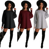 Factory Price Comfy Long Sleeved Pure Color Leisure Dress KA7068