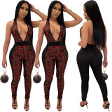 Korean Net Print Sheer Jumpsuit YY5139