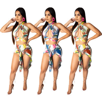 Sexy Printing Irregular 2 Pieces Bandage Women Outfits ZH5097