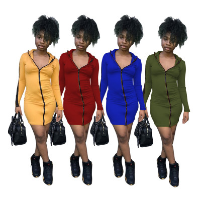 Cheap Women Bodycon Zipper Casual Long Sleeved Mini Dress N9181