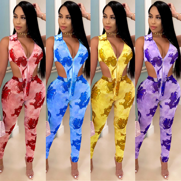 Classic digital printed zipper one-piece two-piece women XZ3653