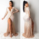 Hot Sale Ladies V Collar Sequin Floor Length Dress For Party CCY8142