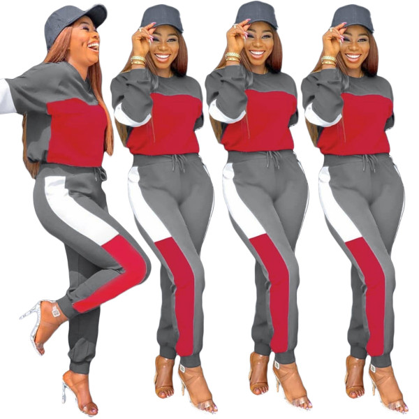 Warm Casual Women Two Pieces Color Stitching Outfits YY5147