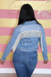 Unique Bodycon Casual Denim Button Down Tassel Jacket X9203
