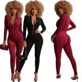 Fashion solid color nightclub sexy long-sleeved jumpsuit R3048