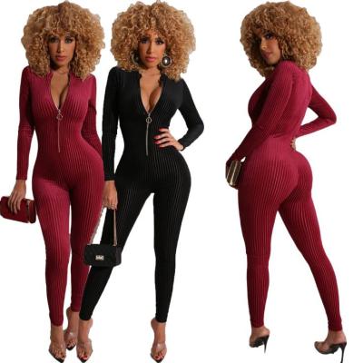 Fashion solid color nightclub sexy long-sleeved jumpsuit R3048