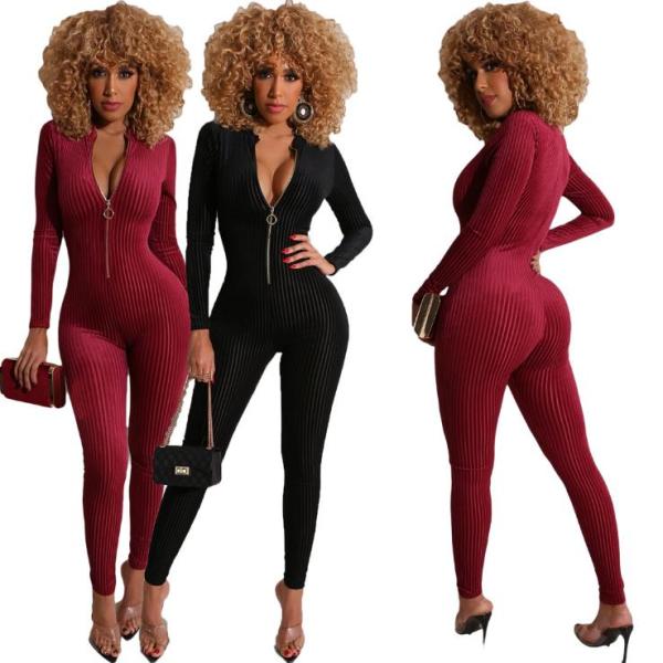 Fashion solid color nightclub sexy long-sleeved jumpsuit R3048