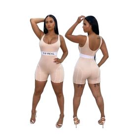 Slim-fit letter printed all-in-one pants YS337