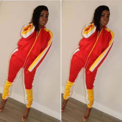 Fashion Color Block Polyester Women Track Suits C1020
