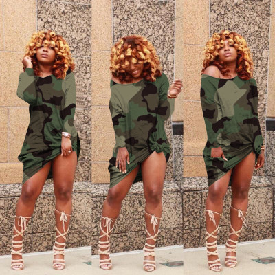 Newest Plus Size Irregular Long Sleeves Camouflage Dress MTY6222