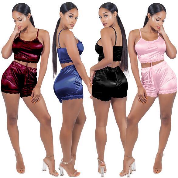 Women's Sexy Sling U-neck Lace Fun Short Two-Piece Set YY7709