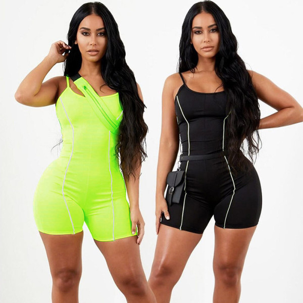 Sexy backless stitching reflective strap  jumpsuit P1733741