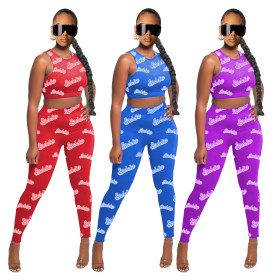 Fashion sexy letter print sleeveless suit ML7351