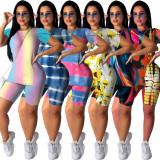 Women's casual printed split sleeve two-piece set AG8033