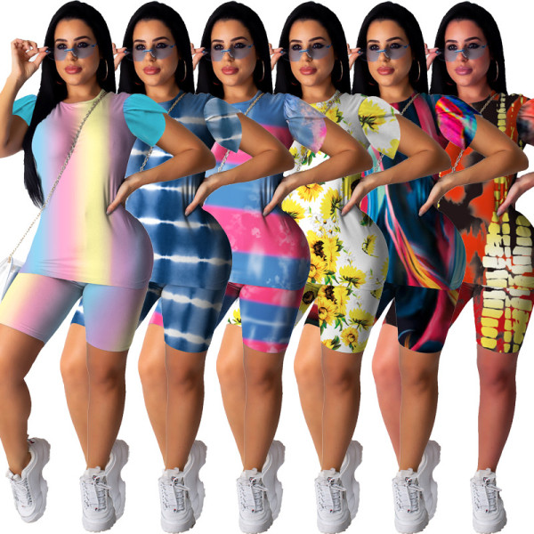 Women's casual printed split sleeve two-piece set AG8033