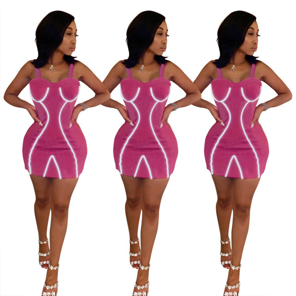 New Arrival Slim Bodycon Women Strappy Pink Dress Q274