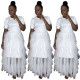 Ruffle Mesh Patchwork Round Collar White Long Dress ED8109
